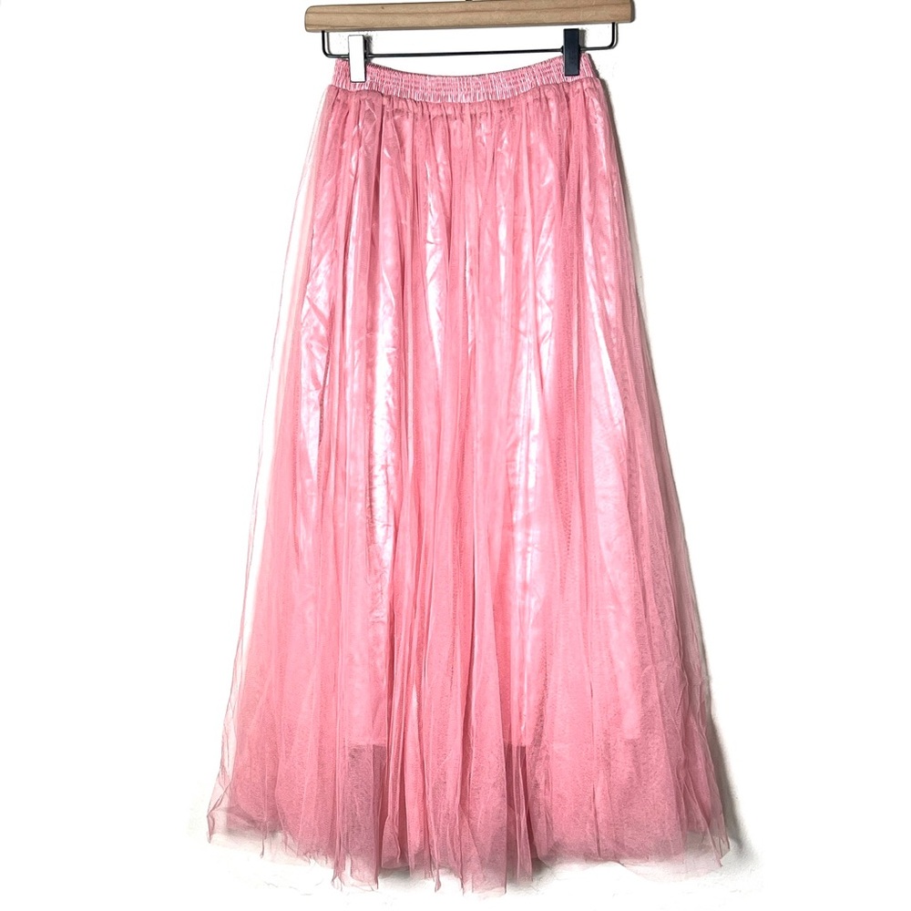 Pink tulle elastic waist maxi skirt size small S B196